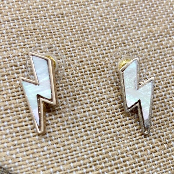 Lightening Bolt Abalone Stone Earrings - Picture 1 of 4